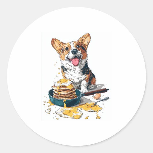 Chef Corgi - Grappige Koken Hond Ronde Sticker (Voorkant)