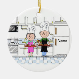 Chef Couple, met Pet Keramisch Ornament