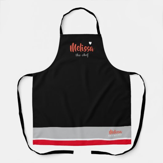 chef cuisine black schort met haar naam (Voorkant)