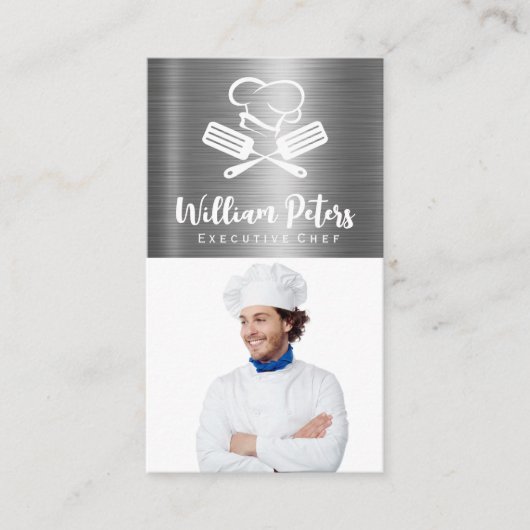 Chef | Culinaire Logo | Metalen achtergrond Visitekaartje (Voorkant)