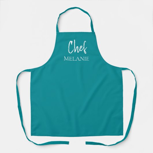 Chef Custom Name Modern Blauwgroen Schort (Voorkant)