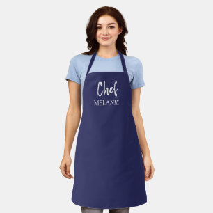 Chef Custom Name Modern Navy Blue Schort