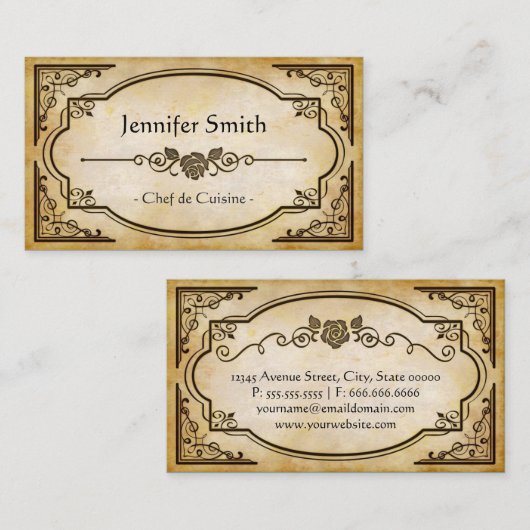 Chef de Cuisine - Elegant  Antiek Visitekaartje (Voorkant / Achterkant)