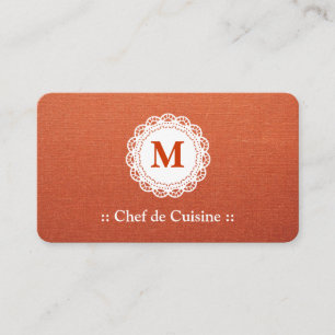 Chef de Cuisine Elegant Lace Monogram Visitekaartje
