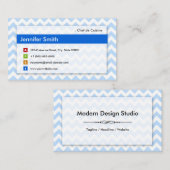 Chef de Cuisine - Modern Blue Chevron Visitekaartje (Voorkant / Achterkant)