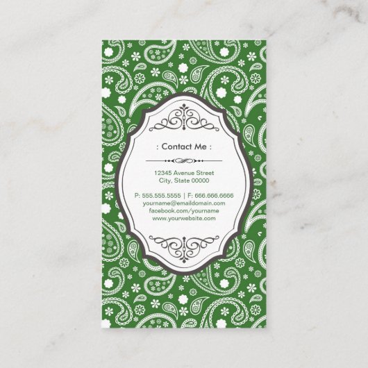 Chef de Cuisine - Retro Paisley Pattern Visitekaartje (Achterkant)