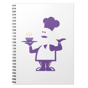 Chef die een kom soep vasthoudt notitieboek