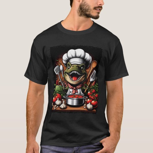 Chef Dinosaurus Koken T-Rex Keuken Met Groente T-shirt (Voorkant)