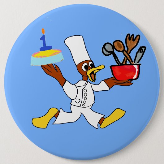 Chef Ducky Kazoo Blue Cartoon Button (Voorkant)