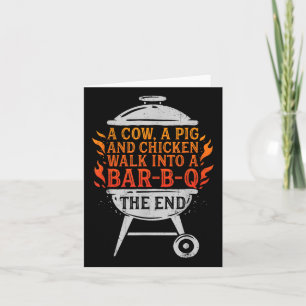 Chef Een Koe Een varken en een kip lopen een BBQ-b Kaart