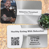 Chef Faux Steel Custom Photo QR Code Visitekaartje