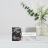 Chef Faux Steel Custom Photo QR Code Visitekaartje (Staand voorkant)