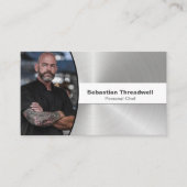 Chef Faux Steel Custom Photo QR Code Visitekaartje (Voorkant)