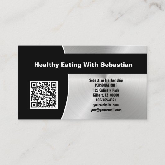 Chef Faux Steel Custom Photo QR Code Visitekaartje (Voorkant)