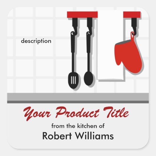 Chef-gebruiksvoorwerpen uit de keuken van vierkante sticker (Voorkant)