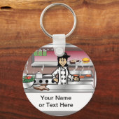 Chef, geen pet - Vrouw Cartoon door PrintedPerfect Sleutelhanger (Voorkant)