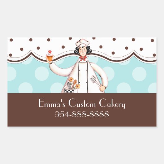 Chef Girl Rectangle Label - Bruin met zwart haar (Voorkant)