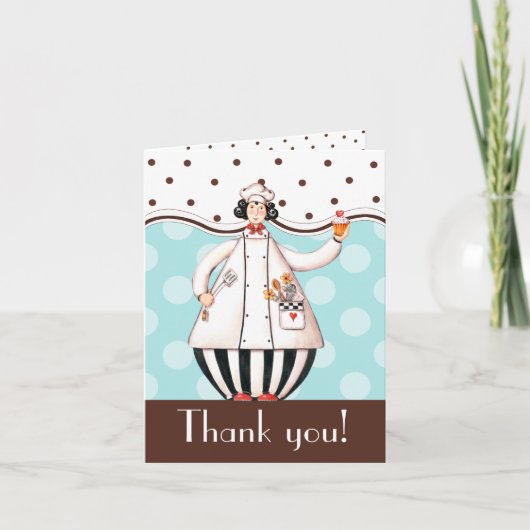 Chef Girl Thank You Card - Bruin met zwart haar Bedankkaart (Voorkant)