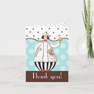 Chef Girl Thank You Card - Bruin met zwart haar Bedankkaart