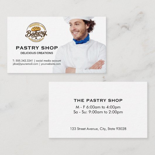 Chef glimlachend | Bakkerij Logo Visitekaartje (Voorkant / Achterkant)