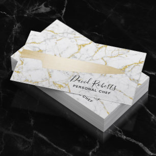 Chef Gold Knife Catering Modern White Marble Visitekaartje