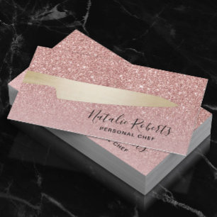 Chef Gold Knife Modern Roos Gold Glitter Visitekaartje