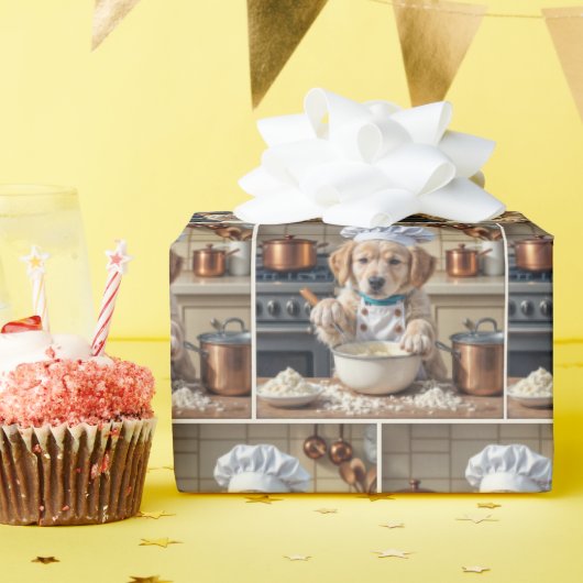 Chef Golden Retriever Puppy Baking Cadeaupapier (Verjaardagsfeest)