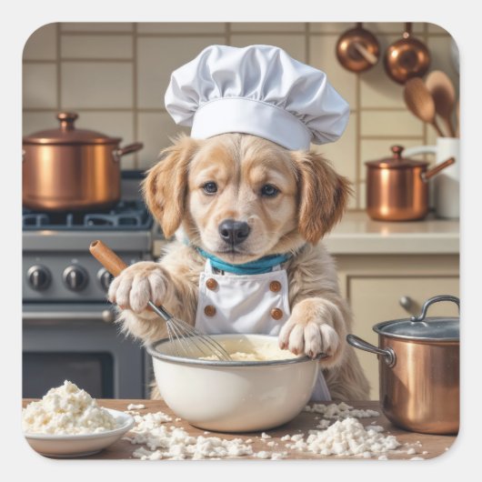 Chef Golden Retriever Puppy  Vierkante Sticker (Voorkant)