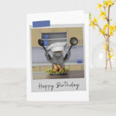 Chef Grey Cat Funny Birthday Card Kaart (Gele Bloem)