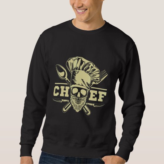 Chef Grill Skull Beard Cook Kitchen Tattoo Koken Trui (Voorkant)