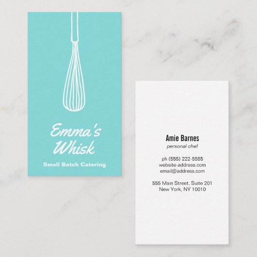 Chef Hand Drawn Whisk Logo Blue Visitekaartje (Voorkant / Achterkant)