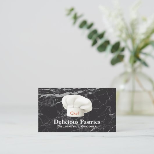 Chef Hat | Achtergrond zwarte marmer Visitekaartje (Staand voorkant)