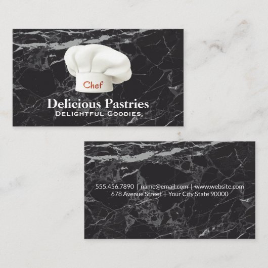 Chef Hat | Achtergrond zwarte marmer Visitekaartje (Voorkant / Achterkant)