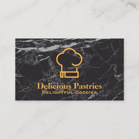 Chef Hat | Achtergrond zwarte marmer Visitekaartje (Voorkant)