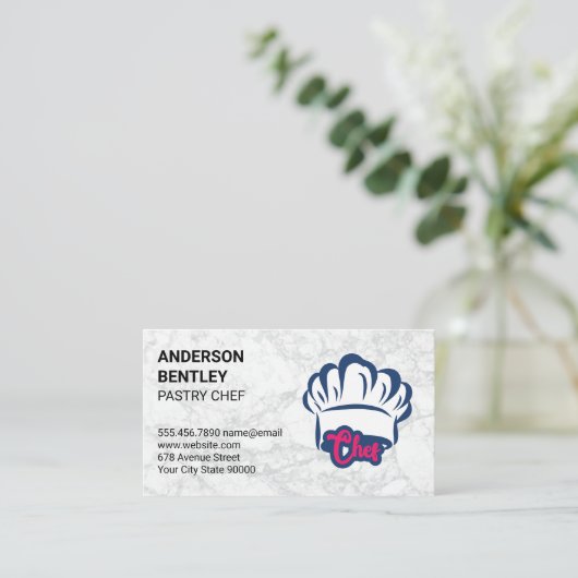 Chef Hat | Witte marmer Visitekaartje (Staand voorkant)
