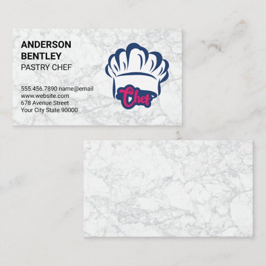 Chef Hat | Witte marmer Visitekaartje (Voorkant / Achterkant)