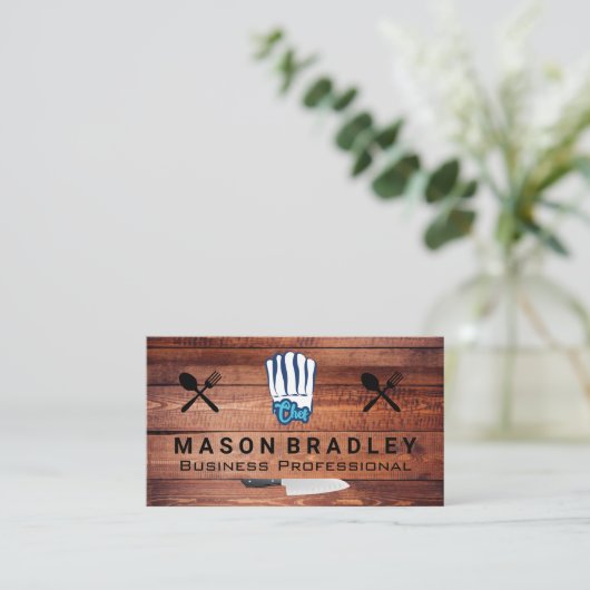 Chef Hoed | Kookgereedschap | Hout Visitekaartje (Staand voorkant)