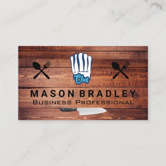 Chef Hoed | Kookgereedschap | Hout Visitekaartje (Voorkant)