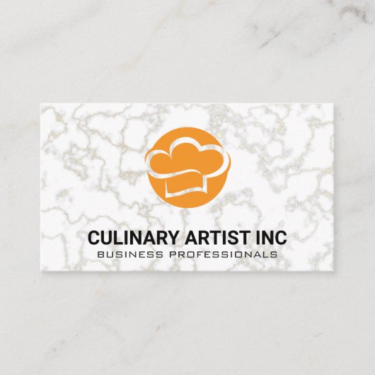 Chef Hoed Oranje | Marmeren Achtergrond Visitekaartje (Voorkant)