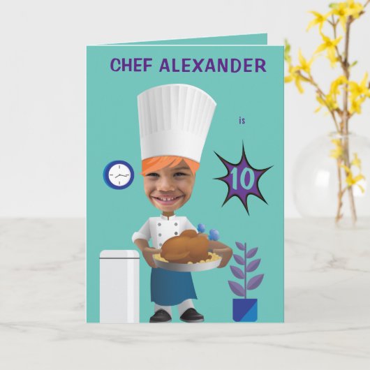 Chef Hoofd in Gat 🎉 Grappige Kok Keuken Kaart (Gele Bloem)