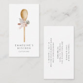 Chef houten lepel met bloemencatering visitekaartje (Voorkant / Achterkant)