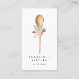 Chef houten lepel met bloemencatering visitekaartje