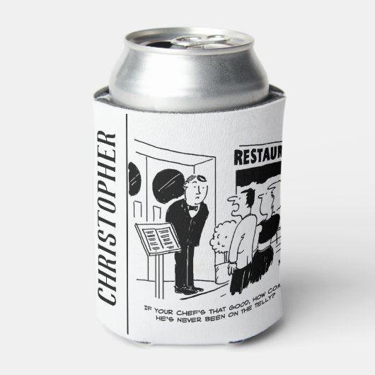 Chef in Restaurant niet op Cartoon Blikjeskoeler (Blikje Voorkant)