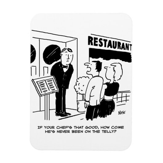 Chef in Restaurant niet op Cartoon Magneet (Verticaal)