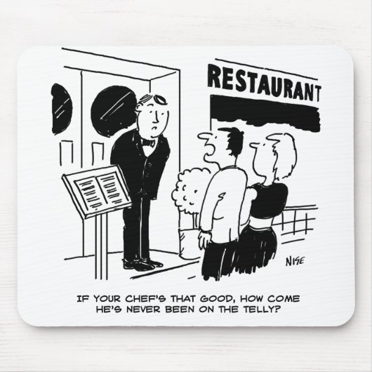 Chef in Restaurant niet op Cartoon Muismat (Voorkant)
