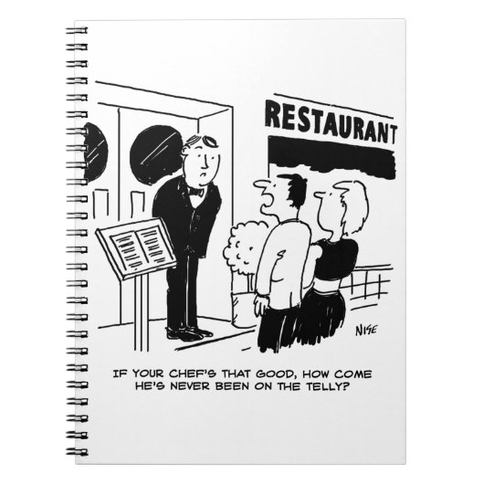 Chef in Restaurant niet op Cartoon Notitieboek (Voorkant)