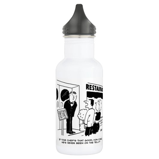 Chef in Restaurant niet op Cartoon Waterfles (Links)