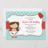 Chef Invitations (Girl Blauwgroen Red) bakdag Kaart (Voorkant)