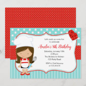 Chef Invitations (Girl Blauwgroen Red) bakdag Kaart (Voorkant / Achterkant)
