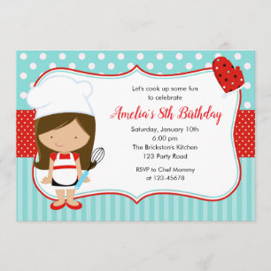 Chef Invitations (Girl Blauwgroen Red) bakdag Kaart